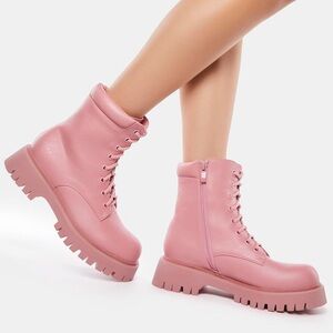 New Dolls Kill Koi Pink Redoran Padded Combat Boots Size 5